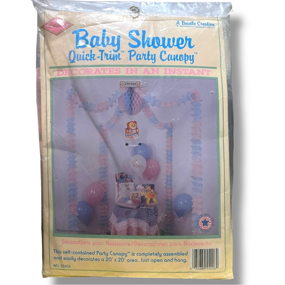 BEISTLE Honeycomb Baby Shower Canopy Decoration Vtg Never Opened Pink Blue 55426